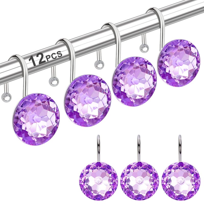 Yapicoco 12PCS Shower Curtain Hooks Rings for Bathroom, Stainless Steel Rust Resistant Decorative Rhinestones Shower Curtain Rings Hangers for Shower Curtains, Clothing, Towels, etc. (Purple) - Image 1